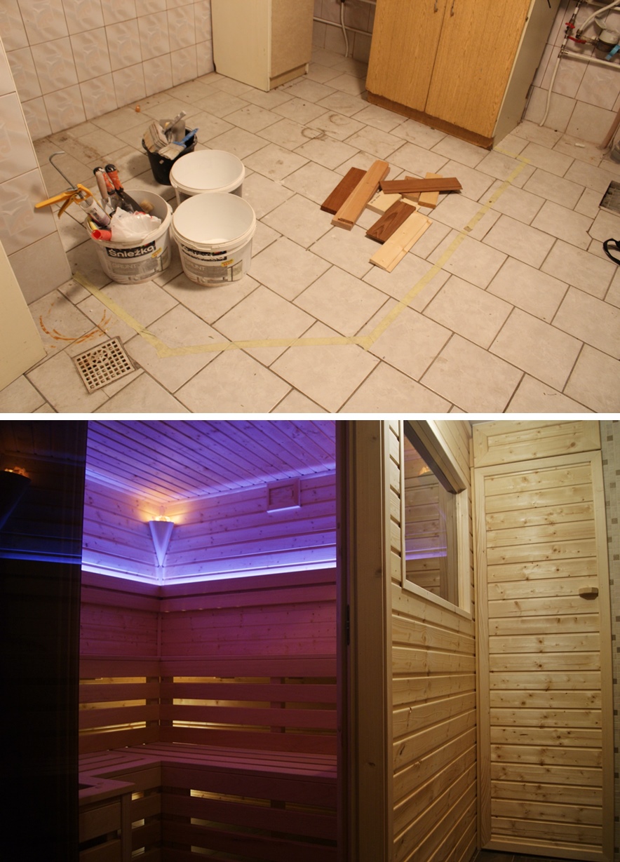 sauna w domu przed i po